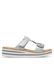 Rieker Klapki V02K3-40 Srebrny. Szare klapki damskie Rieker, bez wzorów, z syntetyku, bez obcasa, bez zapięcia. Za 309.99 zł.