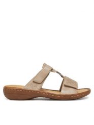 Rieker Klapki 60885-62 Beżowy. Brązowe klapki damskie Rieker, bez wzorów, z materiału, bez obcasa, bez zapięcia. Za 229.99 zł.