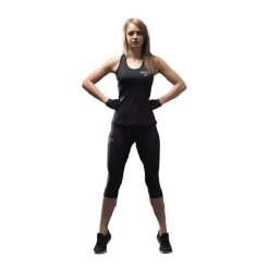 Damski tank top Dorawon. Czarne topy damskie DORAWON, bez wzorów, sportowe, bez kołnierzyka, bez ramiączek. Za 354.50 zł.