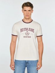 Koszulka męska z kontrastowym nadrukiem perłowa berno 103. Białe t-shirty męskie BIG STAR, l, bez wzorów, z bawełny, bez kołnierzyka, bez ramiączek. Za 99.99 zł.