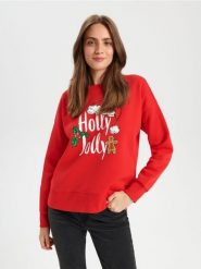 Bluza - czerwony. Czerwone bluzy damskie Sinsay, l, bez wzorów, z dzianiny, sportowe, bez ramiączek, bez kaptura. Za 39.99 zł.