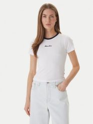 Guess Jeans T-Shirt W6GPA9 KF641 Biały Slim Fit. Białe t-shirty damskie Guess Jeans, xl, z aplikacjami, z bawełny, bez kołnierzyka, bez ramiączek. Za 189.99 zł.