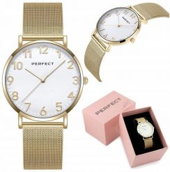 Zegarek Perfect ZEGAREK DAMSKI PERFECT ZEFRA bransoletka mesh złoty. Żółte zegarki damskie Perfect, z meshu, złote. Za 327.80 zł.