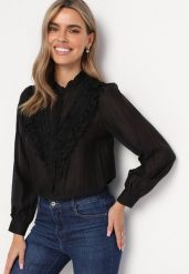 Czarna Koszula z Koronką Walaa. Czarne koszule damskie Born2be, m, bez wzorów, z koronki, bez kołnierzyka, bez ramiączek. Za 129.99 zł.