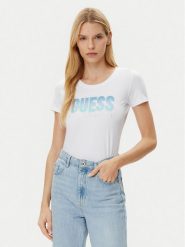 Guess T-Shirt W5GI14 J1314 Biały Regular Fit. Białe t-shirty damskie Guess, m, z aplikacjami, z bawełny, bez kołnierzyka, bez ramiączek. Za 99.99 zł.