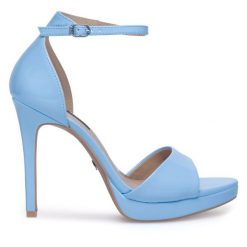 Sandały Nine West. Niebieskie sandały damskie Nine West, bez wzorów, bez obcasa, na szpilce, bez zapięcia. Za 184.99 zł.