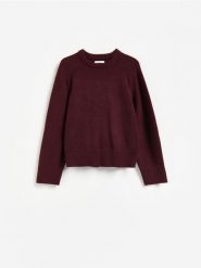 Sweter z domieszką modalu - bordowy. Czerwone swetry nierozpinane damskie Reserved, l, bez wzorów, z dzianiny, bez kołnierzyka, bez ramiączek. Za 119.99 zł.
