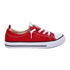 Materiałowe Trampki Damskie Lee Cooper LCW-25-02-3298L Czerwone. Czerwone trampki i tenisówki damskie bez wzorów, z gumy, bez zapięcia. Za 310.42 zł.