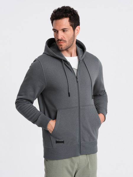 Rozpinana męska dresowa bluza BASIC – grafitowa V11 - Rozmiar: S. Szare bluzy męskie Ombre Clothing, m, bez wzorów, z dresówki, z kapturem. Za 209.99 zł.