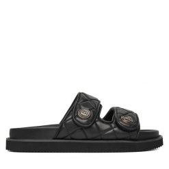 Klapki Badura. Czarne klapki damskie Badura, bez wzorów, bez obcasa, bez zapięcia. Za 229.99 zł.