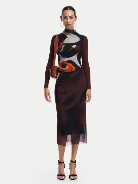 Desigual Sukienka codzienna Lincoln 24WWVK58 Brązowy Slim Fit. Brązowe sukienki damskie Desigual, na co dzień, m, bez wzorów, z syntetyku, bez kołnierzyka, bez ramiączek, proste. Za 289.99 zł.