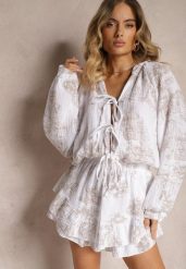 Beżowy Muślinowy Kombinezon z Bawełny z Ozdobnym Wiązaniem Vimariana. Brązowe sukienki damskie Renee, na imprezę, s, bez wzorów, z bawełny, eleganckie, bez kołnierzyka, bez ramiączek, maxi. Za 159.99 zł.