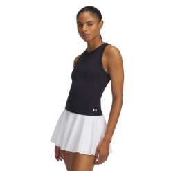 Top treningowy damski Under Armour Motion High Neck Tank. Czarne topy damskie Under Armour, xl, bez wzorów, sportowe, bez kołnierzyka, bez ramiączek. Za 139.99 zł.