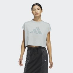 Koszulka damska Crop ADIDAS. Bluzki damskie Adidas, s, bez wzorów, z bawełny, bez kołnierzyka, bez ramiączek. Za 129.99 zł.