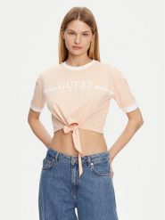Guess T-Shirt V5GI05 I3Z14 Pomarańczowy Regular Fit. Brązowe t-shirty damskie Guess, xl, z aplikacjami, z bawełny, bez kołnierzyka, bez ramiączek. Za 109.99 zł.