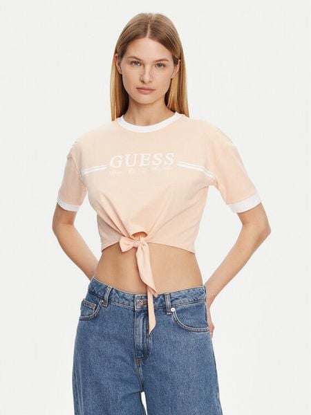 Guess T-Shirt V5GI05 I3Z14 Pomarańczowy Regular Fit. Brązowe t-shirty damskie Guess, xs, z aplikacjami, z bawełny, bez kołnierzyka, bez ramiączek. Za 99.99 zł.