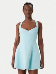 Bardot Sukienka koktajlowa Deserae Halter Neck 60380DB Błękitny Regular Fit. Niebieskie sukienki damskie Bardot, bez wzorów, z syntetyku, wizytowe, bez kołnierzyka, bez ramiączek. Za 699.99 zł.