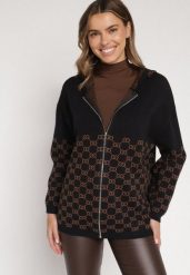 Czarny Kardigan na Suwak z Kapturem i Geometrycznym Motywem Lunetusa. Czarne kardigany damskie Born2be, l, bez wzorów, z jeansu, eleganckie, bez kołnierzyka. Za 99.99 zł.