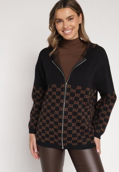 Czarny Kardigan na Suwak z Kapturem i Geometrycznym Motywem Lunetusa. Czarne kardigany damskie Born2be, l, bez wzorów, z jeansu, eleganckie, bez kołnierzyka. Za 99.99 zł.