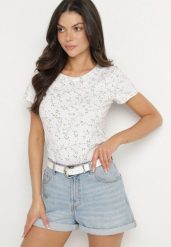 Biały T-shirt z Bawełny w Kwiaty Savilisse. Białe t-shirty damskie Born2be, l, bez wzorów, z bawełny, klasyczne, bez kołnierzyka, bez ramiączek. Za 29.99 zł.