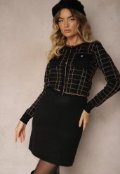 Czarna Prosta Spódnica z Dzianiny z Domieszką Wełny z Gumką w Talii Parilae. Czarne spódnice damskie Renee, na co dzień, bez wzorów, z dzianiny, eleganckie, mini, koszulowe. Za 99.99 zł.