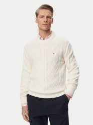 Tommy Jeans Sweter DM0DM23405 Kremowy Regular Fit. Białe swetry męskie Tommy Jeans, m, bez wzorów, z bawełny, bez kołnierzyka, bez ramiączek. Za 409.99 zł.