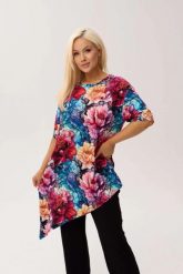 Wiskozowa tunika asymetryczna Capri Peony w print w piwonie OVERSIZE PLUS SIZE XXL WIOSNA LATO. Białe tuniki damskie Moda Size Plus Iwanek, l, bez wzorów, z dzianiny, eleganckie, plus size, bez ramiączek. Za 229.90 zł.
