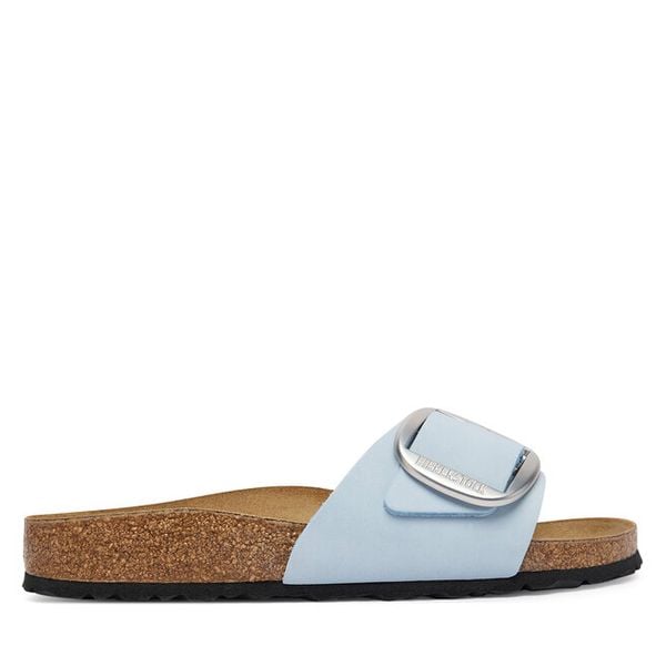 Klapki Birkenstock. Niebieskie klapki damskie Birkenstock, bez wzorów, bez obcasa, bez zapięcia. Za 436.99 zł.
