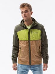 Kurtka męska sportowa - oliwkowa V7 C447 - S. Zielone kurtki sportowe męskie Ombre Clothing, m, bez wzorów, bez kaptura. W wyprzedaży za 159.99 zł.