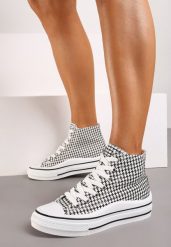 Czarno-Białe Trampki za Kostkę na Platformie Shuze. Białe trampki i tenisówki damskie Born2be, bez wzorów, za kostkę, bez zapięcia. Za 19.99 zł.