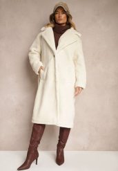 Jasnobeżowy Długi Płaszcz w Stylu Futerka Deozola. Brązowe płaszcze damskie Renee, l, bez wzorów, z jeansu, eleganckie, bez kołnierzyka, bez kaptura. Za 119.99 zł.