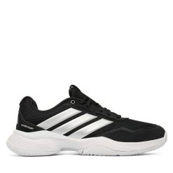 Buty do tenisa adidas. Czarne obuwie sportowe damskie Adidas, bez wzorów, bez zapięcia, tenisowe. Za 329.99 zł.