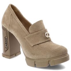 Beżowe Półbuty Carinii Eleganckie Obuwie Damskie. Brązowe półbuty damskie Carinii, z aplikacjami, eleganckie, bez obcasa, na obcasie, bez zapięcia. Za 509.00 zł.