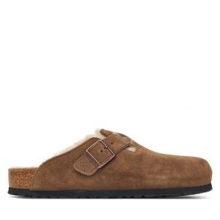 Klapki Birkenstock. Brązowe klapki męskie Birkenstock, bez wzorów, bez zapięcia. Za 854.99 zł.