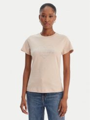 Guess T-Shirt V5GI10 K9RM1 Beżowy Regular Fit. Brązowe t-shirty damskie Guess, s, z aplikacjami, z bawełny, bez kołnierzyka, bez ramiączek. Za 199.99 zł.