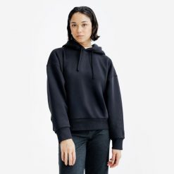 Bluza z kapturem damska Elementals. Czarne bluzy damskie Decathlon, s, bez wzorów, z bawełny, bez ramiączek, z kapturem. Za 169.99 zł.