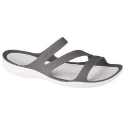Klapki damskie Crocs Swiftwater Sandal W Smokewhite. Białe klapki damskie Crocs, bez wzorów, z materiału, bez obcasa, bez zapięcia. W wyprzedaży za 198.55 zł.