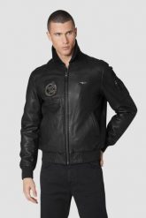 AERONAUTICA MILITARE Czarna męska skórzana kurtka 36th. Czarne kurtki męskie Aeronautica Militare, l, bez wzorów, ze skóry, eleganckie, bez kaptura. W wyprzedaży za 2,489.99 zł.