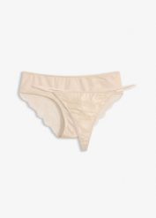 Figi hipster + stringi tanga z miękką koronką (zestaw 2 szt.). Czerwone majtki damskie bonprix, z koronki. Za 24.99 zł.