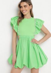 Zielona Sukienka Altheia. Zielone sukienki damskie Born2be, m, z aplikacjami, z bawełny, klasyczne, bez kołnierzyka, bez ramiączek, mini, bombki. Za 44.99 zł.