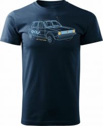 Topslang Koszulka z samochodem Golf 1 męska granatowa REGULAR XXL. Swetry męskie Topslang, m, bez wzorów, bez kołnierzyka, bez ramiączek. Za 99.90 zł.