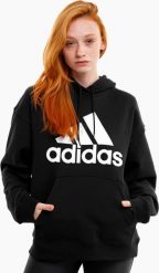 Adidas Bluza damska adidas Essentials Big Logo Oversized French Terry Hoodie czarna HR4934 M. Czarne bluzy damskie Adidas, m, bez wzorów, bez ramiączek, bez kaptura. Za 228.84 zł.