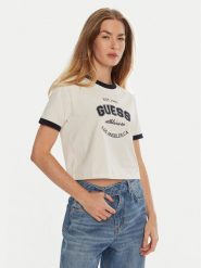 Guess T-Shirt V4BI08 K8FQ4 Biały Boxy Fit. Białe t-shirty damskie Guess, l, z aplikacjami, z bawełny, bez kołnierzyka, bez ramiączek. Za 169.99 zł.