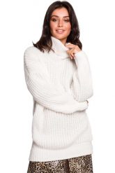 Biały Oversizowy Sweter-Tunika z Golfem. Białe swetry nierozpinane damskie MOE, l, bez wzorów, z materiału, bez kołnierzyka, bez ramiączek. Za 203.90 zł.