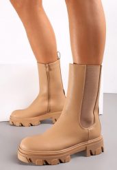 Brązowe Botki Sztyblety w Stylu Chunky z Łańcuchem Retrona. Brązowe botki damskie Renee, na zimę, bez wzorów, z materiału, z okrągłym noskiem, bez obcasa, na platformie, bez zapięcia. Za 69.99 zł.