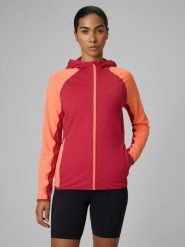 4F Bluza trekkingowa slim z kapturem damska - czerwona L. Czerwone bluzy damskie 4F, l, bez wzorów, bez ramiączek, z kapturem. Za 249.99 zł.