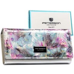 Wielokolorowy portfel damski z systemem RFID zamykany na zatrzask PTN PX22-1-NPK Peterson. Portfele damskie Peterson, ze skóry. Za 119.99 zł.