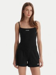 Guess Top E6GP02 J1314 Czarny Regular Fit. Czarne topy damskie Guess, s, z aplikacjami, z bawełny, bez kołnierzyka, bez ramiączek. Za 129.99 zł.