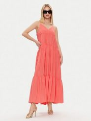 Sisley Sukienka letnia 43A2LV05P Koralowy Loose Fit. Pomarańczowe sukienki damskie Sisley, na lato, bez wzorów, z syntetyku, bez kołnierzyka, bez ramiączek. Za 389.99 zł.