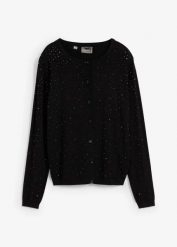 Kardigan z kryształkami. Czarne kardigany damskie bonprix, bez wzorów, z wiskozy, eleganckie, bez kołnierzyka. Za 149.99 zł.